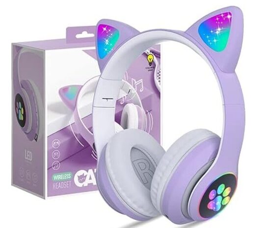 Ausinės Cat Ears, šviečiančios katės ausytės, violetinė